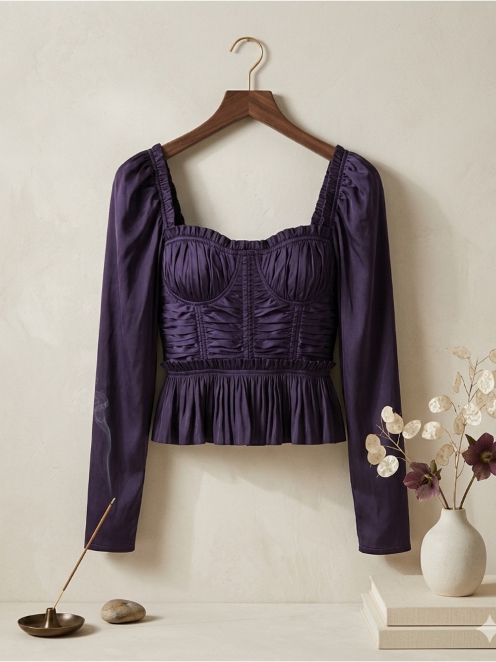 Ulla Johnson Mia Corset Blouse Lago Satin Plisse Size 2 NWT